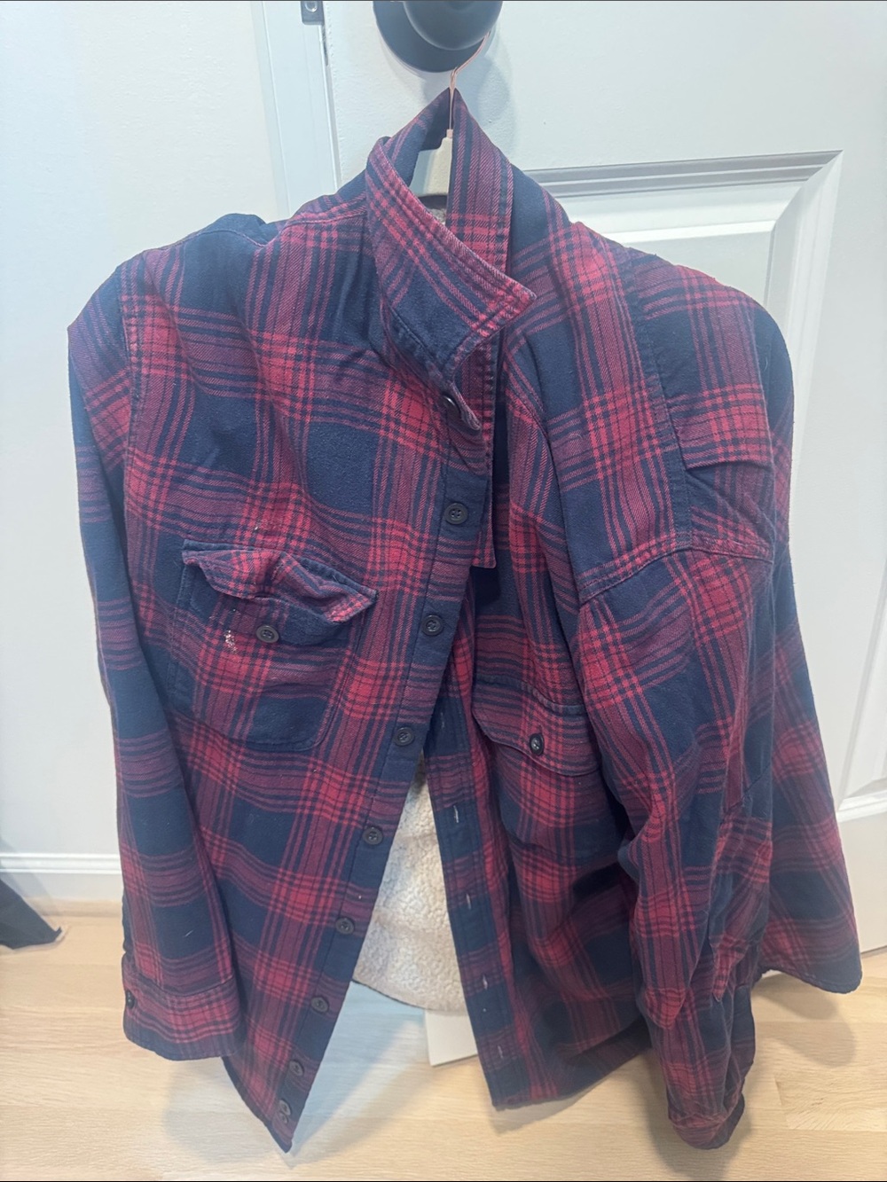 Old Navy Red and Navy Plaid Lightweight Shirt Jacket
